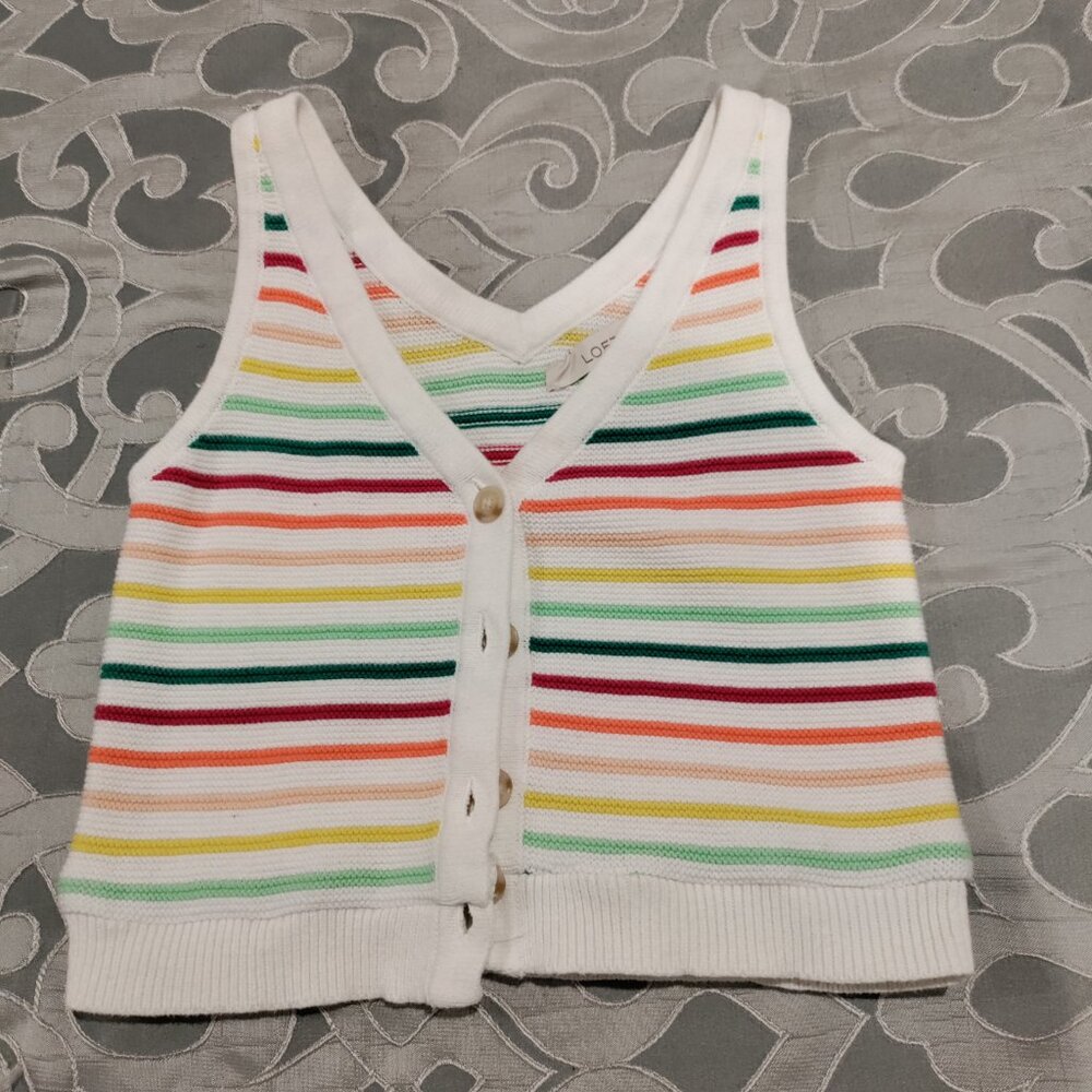 Rainbow Button-Up Cropped Sweater Vest from LOFT - Picture 2 of 6
